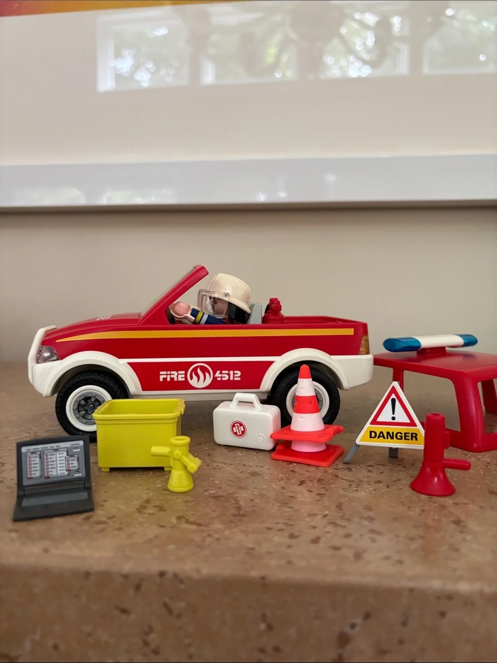 Playmobil 2008 Kids Fire Rescue Toy Truck with Accessories - Red, 2 Figures